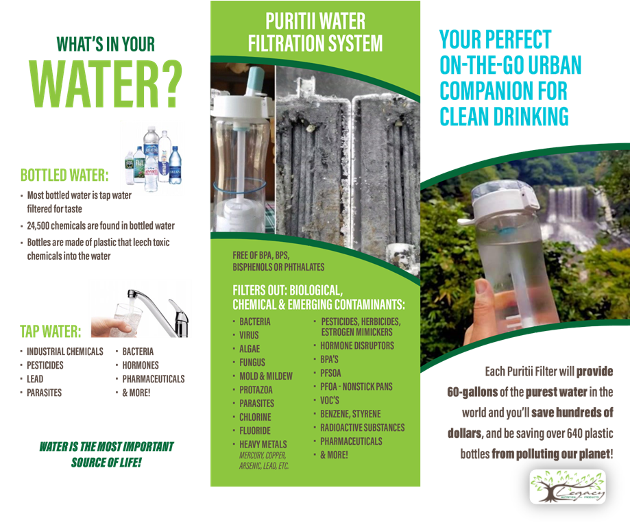 Water Bottle and Filter - Brochure - Legacy Nutrition and Products - Kathy Micheel