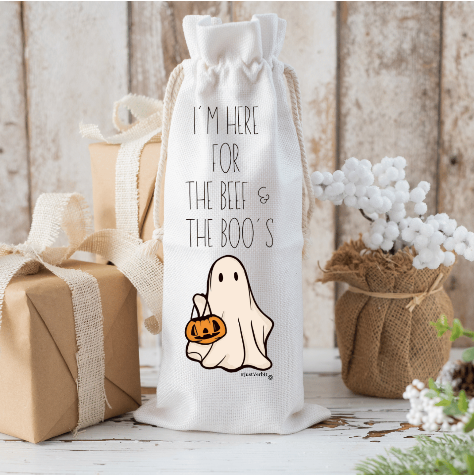 JVI-TM-I Am Here for the Beef and Boo's - TBAMS JVI-TM-I Am Here for the Beef and Boo's - TBAMS - Wine Bag Gift - Just Verb It - TIOLI Moments